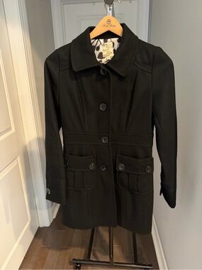 Tulle Black Women’s Wool Coat - Classic Button Front